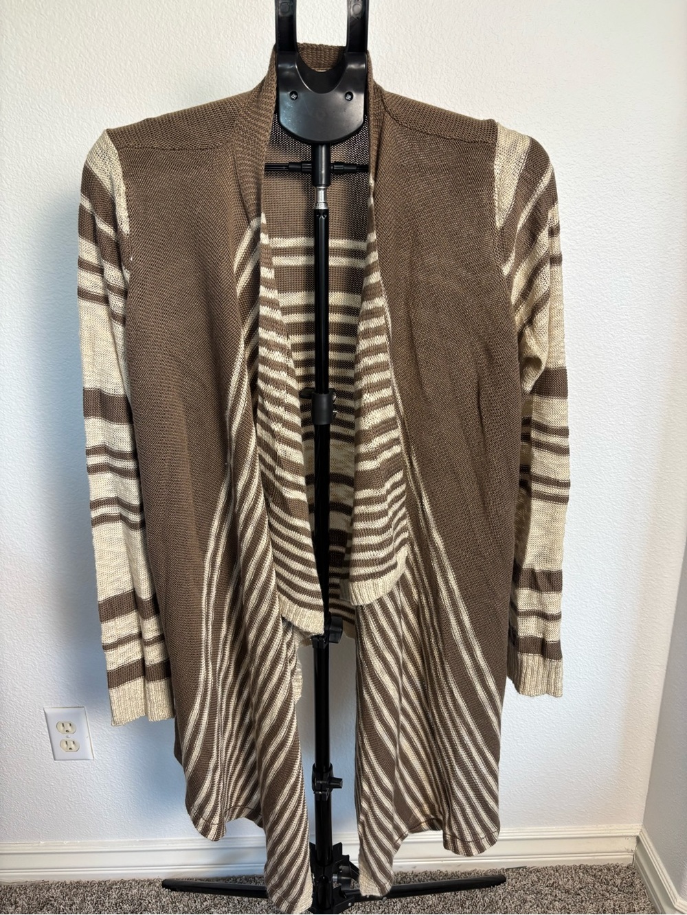 Pink Rose Brown & Cream Striped Open-Front Cardigan